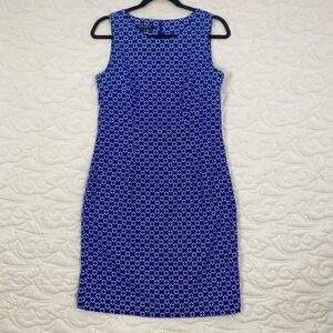 Mario Serrani Italy Sheath Dress Blue White Geometric Print Sleeveless Size 8